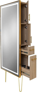 LED SALON MIRROR & STORAGE STATION W/ GOLD LEGS