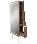 LED SALON MIRROR & STORAGE STATION W/ GOLD LEGS