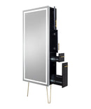 LED SALON MIRROR & STORAGE STATION W/ GOLD LEGS